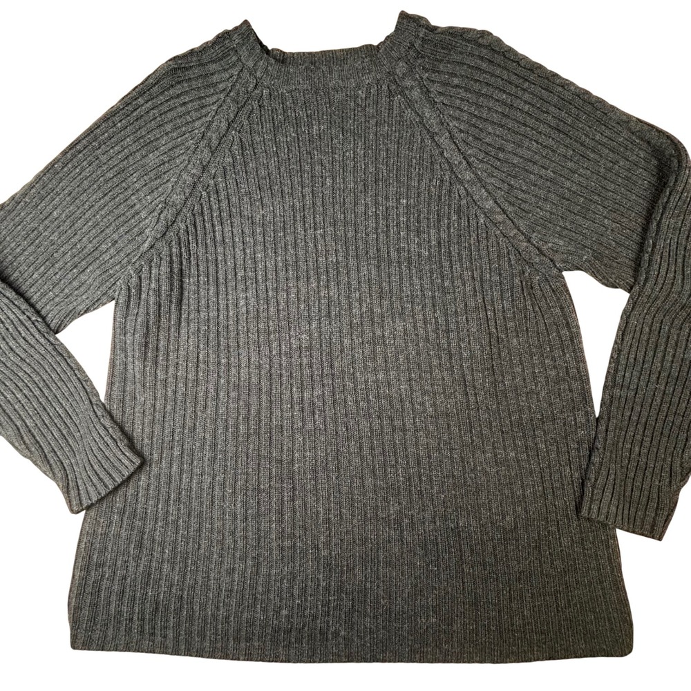 Point Zero Mens Charcoal Gray Ribbed Wool Blend Raglan Crew Neck Sweater Large